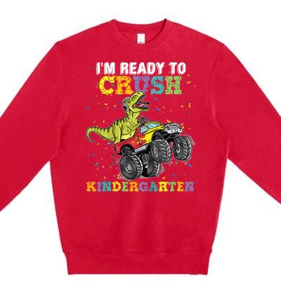 Im Ready To Crush Kindergarten Monster Truck Dinosaur Boy Premium Crewneck Sweatshirt