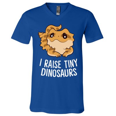 I Raise Tiny Dinosaurs Lizard Bearded Dragon Mom Gift V-Neck T-Shirt