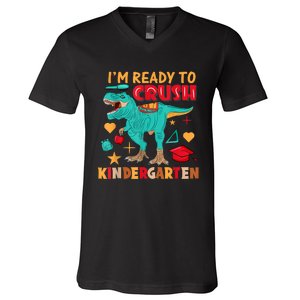 Im Ready To Crush Kindergarten Dinosaur Back To School V-Neck T-Shirt