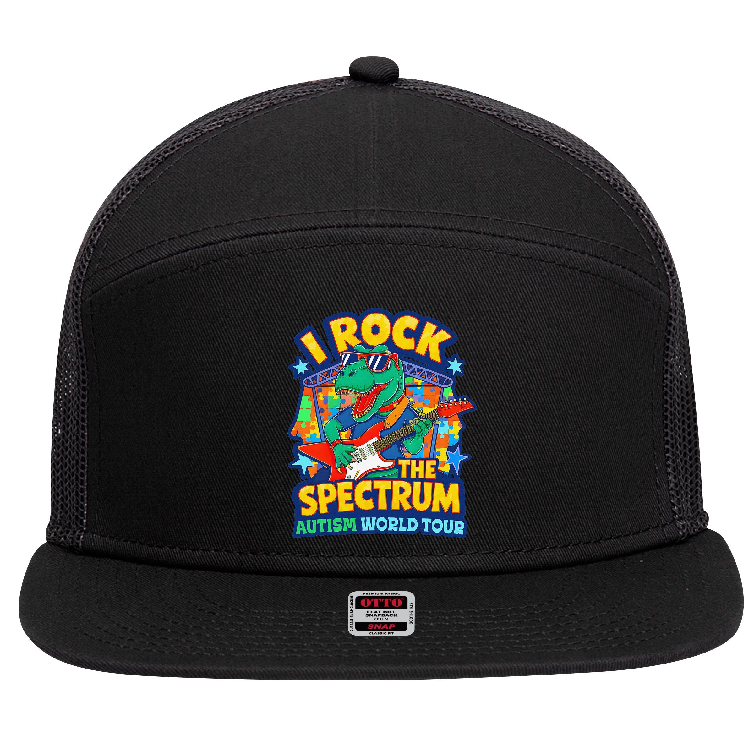 I ROCK THE SPECTRUM Rockin Autism Different Tune World 7 Panel Mesh Trucker Snapback Hat