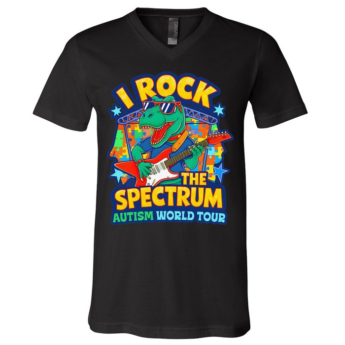 I ROCK THE SPECTRUM Rockin Autism Different Tune World V-Neck T-Shirt