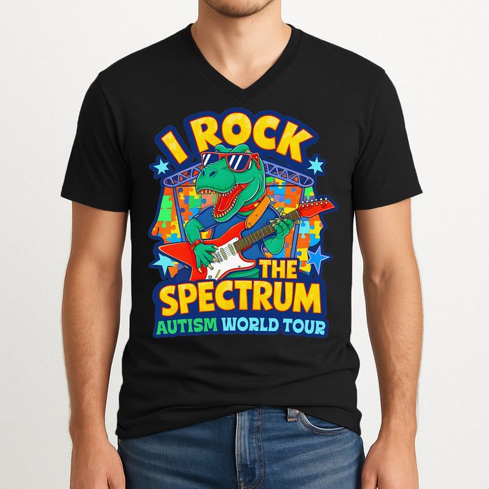 I ROCK THE SPECTRUM Rockin Autism Different Tune World V-Neck T-Shirt