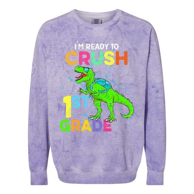 I'm Ready To Crush 1st Grade Dinosaur Back To School Colorblast Crewneck Sweatshirt