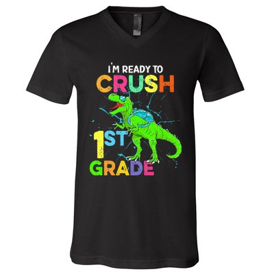 I'm Ready To Crush 1st Grade Dinosaur Back To School V-Neck T-Shirt