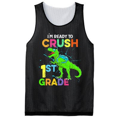 I'm Ready To Crush 1st Grade Dinosaur Back To School Mesh Reversible Basketball Jersey Tank