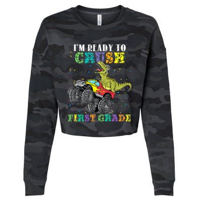 Im Ready To Crush First Grade Monster Truck Dinosaur Cropped Pullover Crew