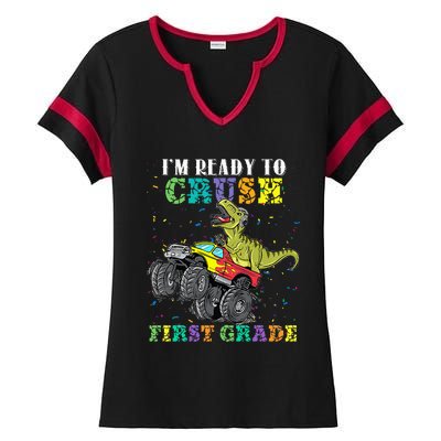 Im Ready To Crush First Grade Monster Truck Dinosaur Ladies Halftime Notch Neck Tee