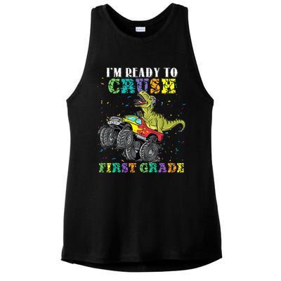 Im Ready To Crush First Grade Monster Truck Dinosaur Ladies PosiCharge Tri-Blend Wicking Tank