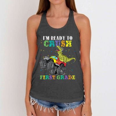 Im Ready To Crush First Grade Monster Truck Dinosaur Women's Knotted Racerback Tank