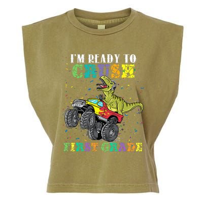 Im Ready To Crush First Grade Monster Truck Dinosaur Garment-Dyed Women's Muscle Tee