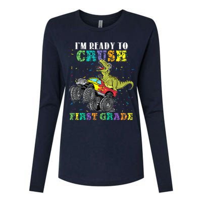 Im Ready To Crush First Grade Monster Truck Dinosaur Womens Cotton Relaxed Long Sleeve T-Shirt