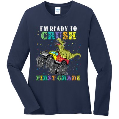 Im Ready To Crush First Grade Monster Truck Dinosaur Ladies Long Sleeve Shirt