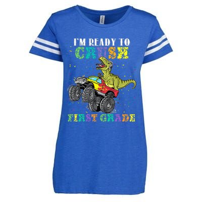 Im Ready To Crush First Grade Monster Truck Dinosaur Enza Ladies Jersey Football T-Shirt