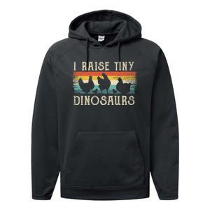 I Raise Tiny Dinosaurs Retro 70s Chicken Silhouette Performance Fleece Hoodie