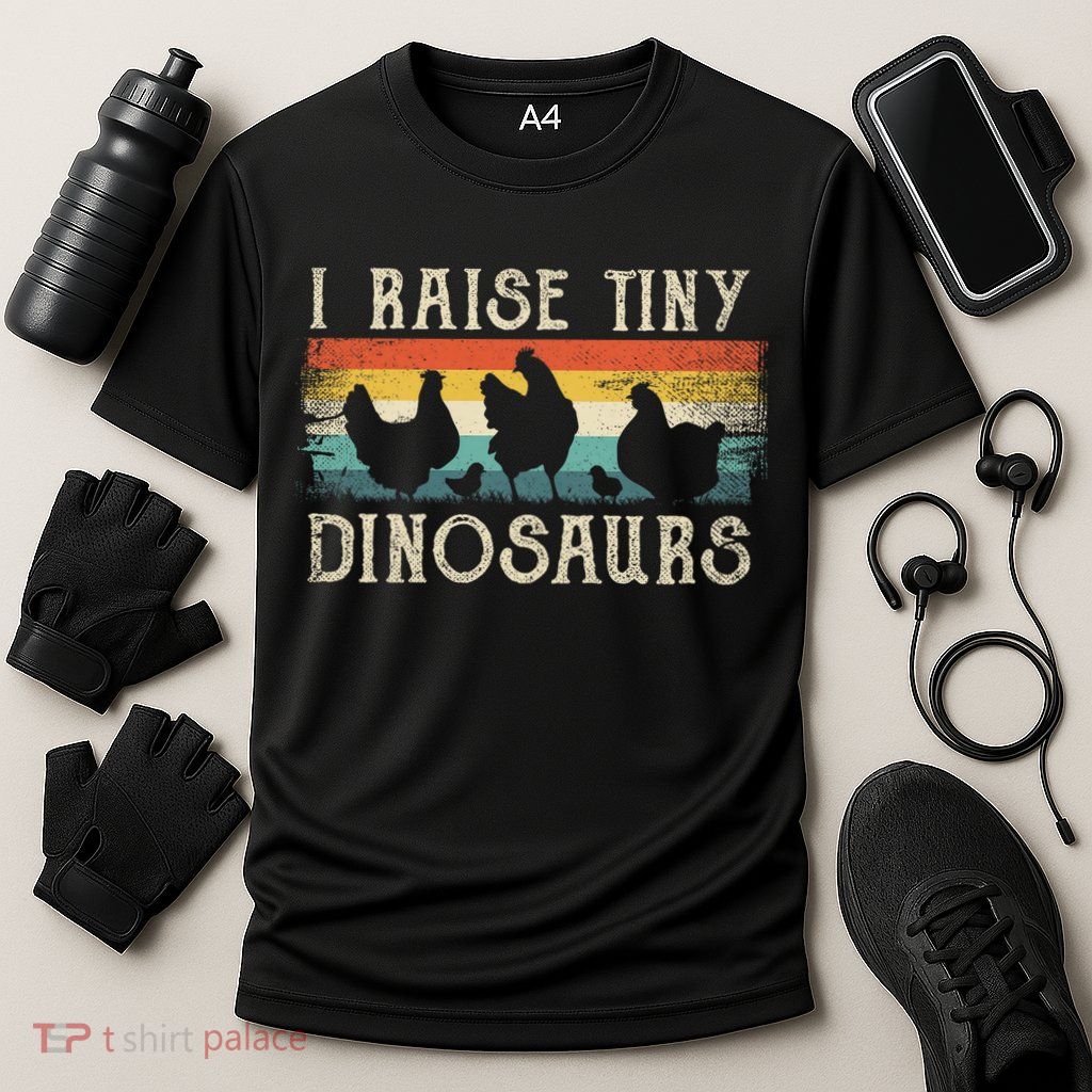 I Raise Tiny Dinosaurs Retro 70s Chicken Silhouette Performance Shirt