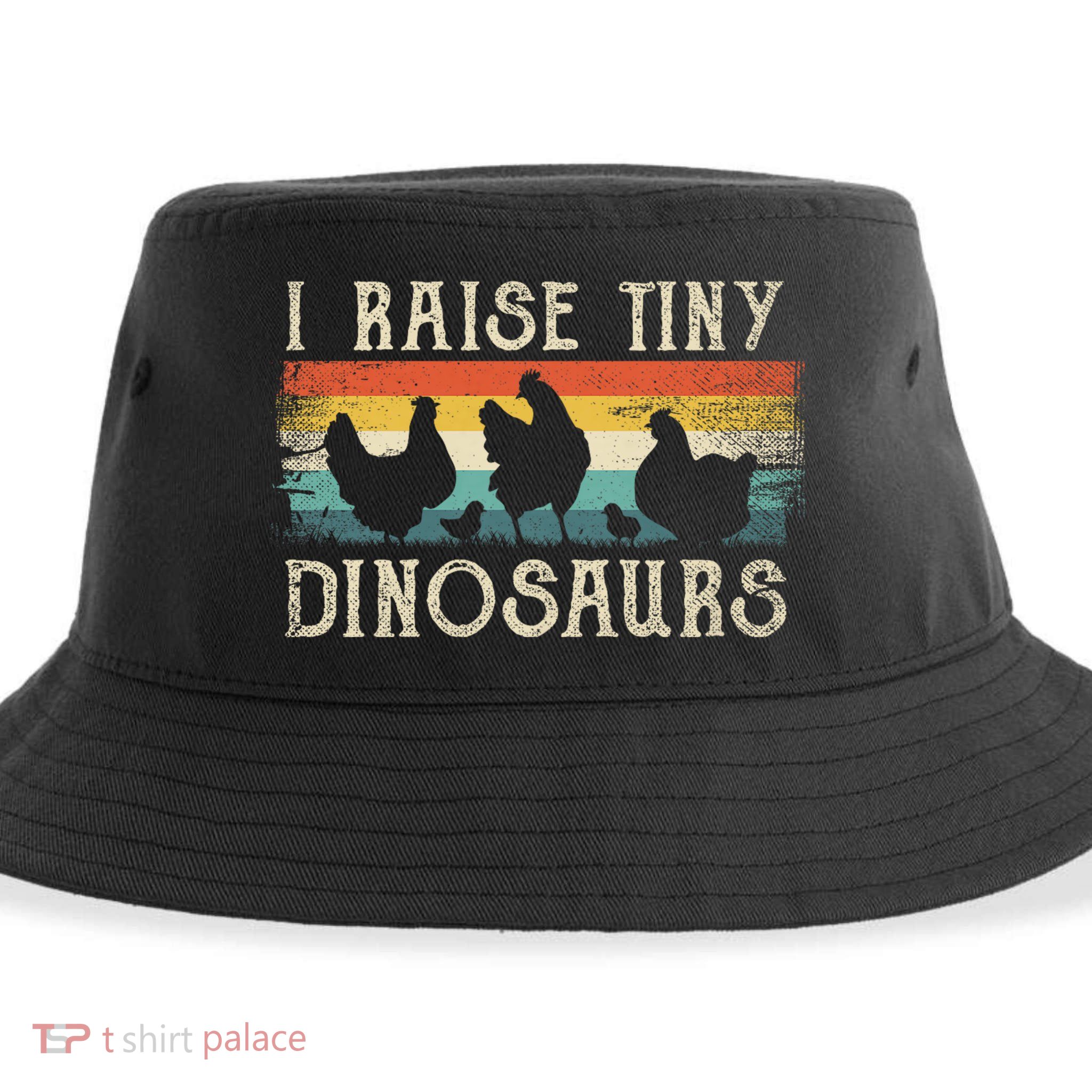 I Raise Tiny Dinosaurs Retro 70s Chicken Silhouette Sustainable Bucket Hat