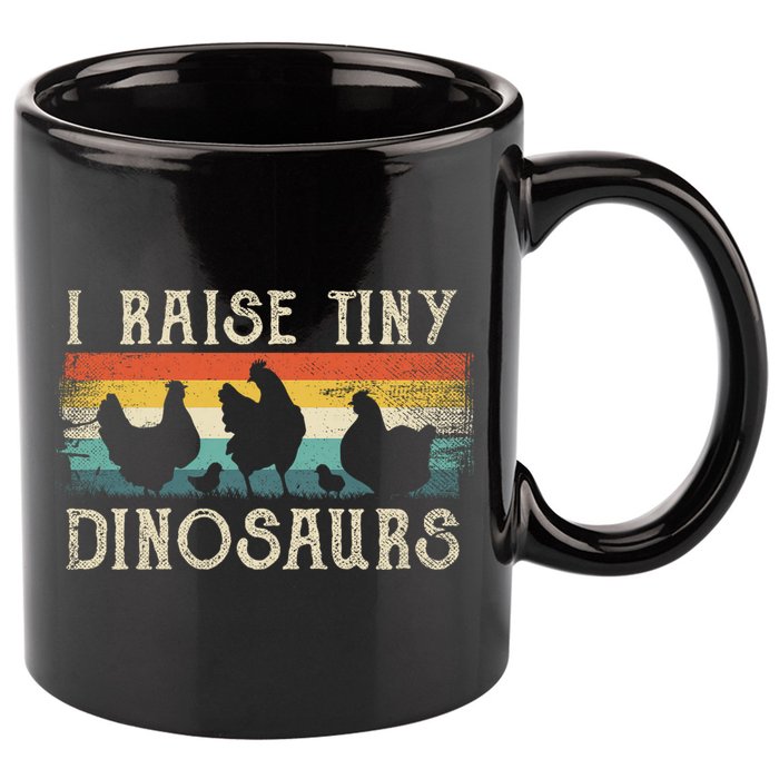 I Raise Tiny Dinosaurs Retro 70s Chicken Silhouette 11oz C Handle Ceramic Mug