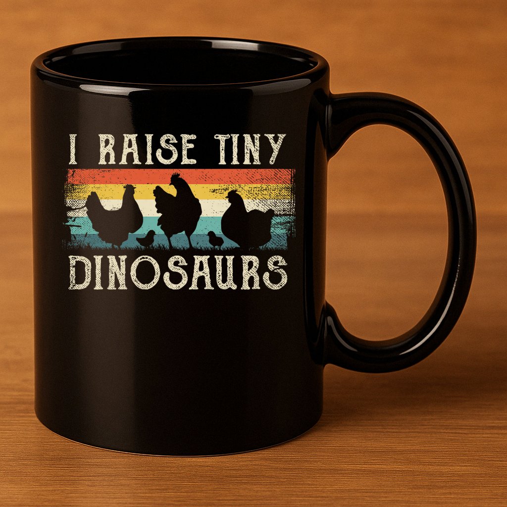 I Raise Tiny Dinosaurs Retro 70s Chicken Silhouette 11oz C Handle Ceramic Mug
