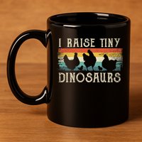 I Raise Tiny Dinosaurs Retro 70s Chicken Silhouette 11oz C Handle Ceramic Mug