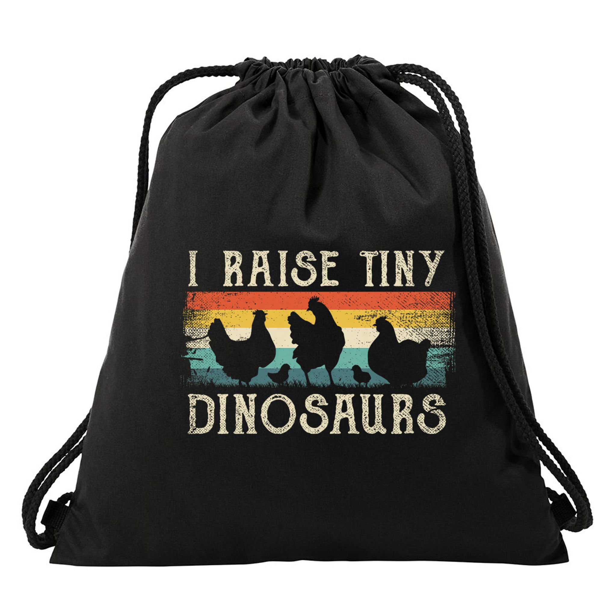 I Raise Tiny Dinosaurs Retro 70s Chicken Silhouette Drawstring Bag