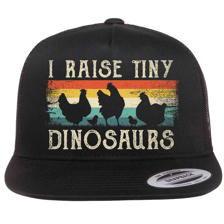 I Raise Tiny Dinosaurs Retro 70s Chicken Silhouette Flat Bill Trucker Hat