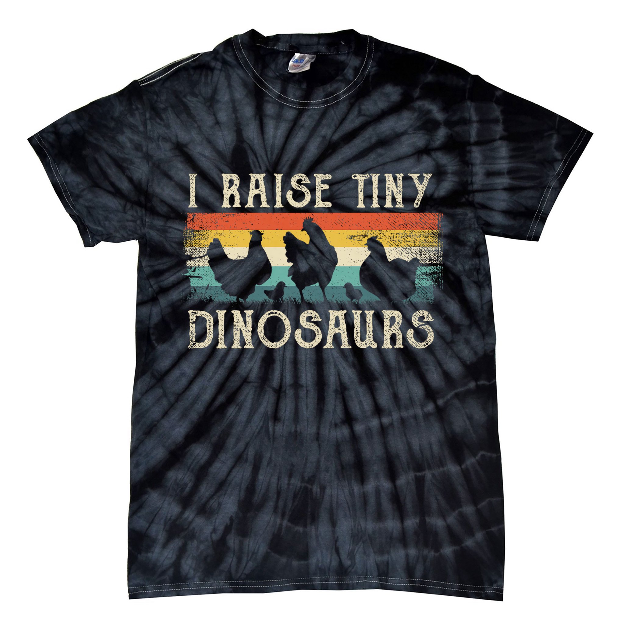 I Raise Tiny Dinosaurs Retro 70s Chicken Silhouette Tie-Dye T-Shirt