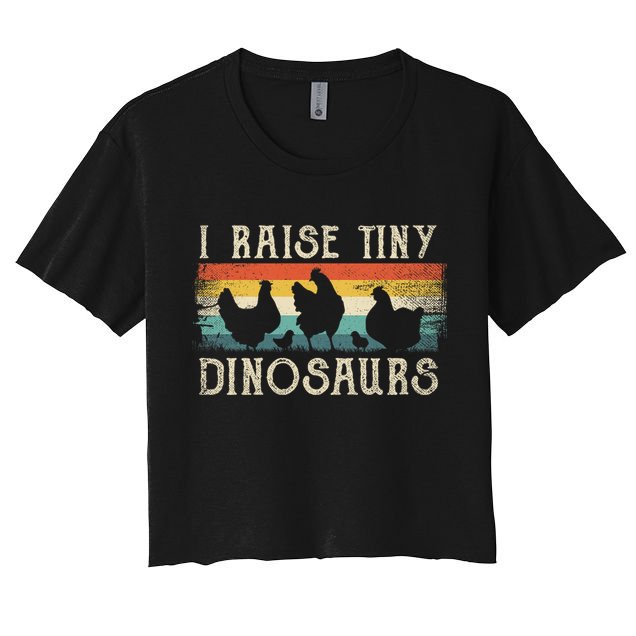 I Raise Tiny Dinosaurs Retro 70s Chicken Silhouette Crop Top