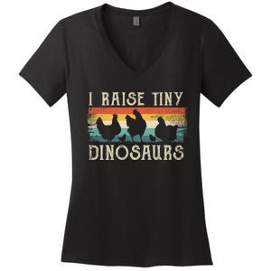 I Raise Tiny Dinosaurs Retro 70s Chicken Silhouette Women's V-Neck T-Shirt