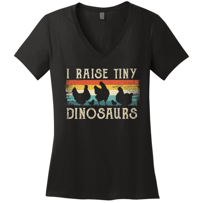 I Raise Tiny Dinosaurs Retro 70s Chicken Silhouette Women's V-Neck T-Shirt