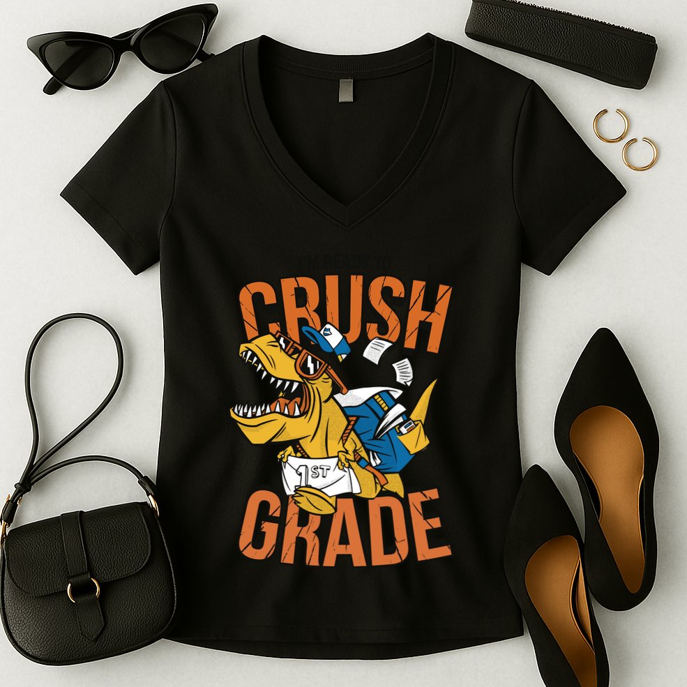 I'm Ready To Crush 1st Grade Dinosaur Women's V-Neck T-Shirt