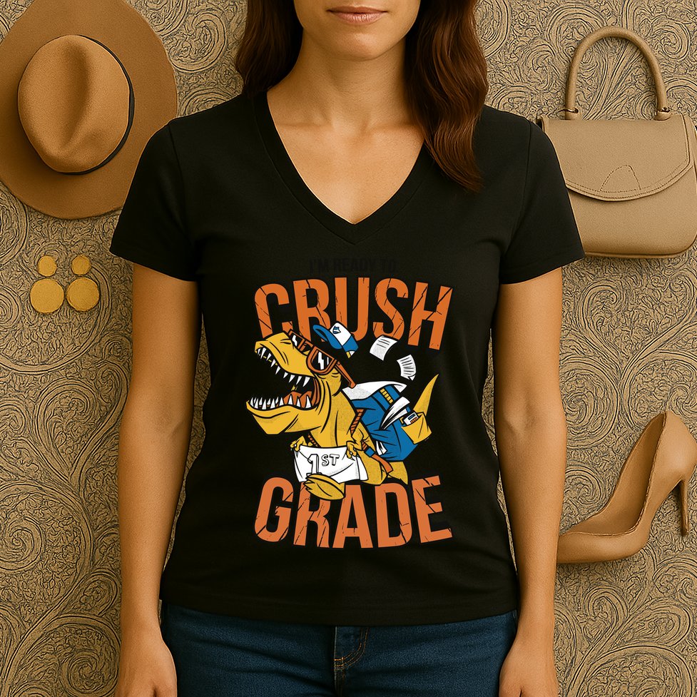 I'm Ready To Crush 1st Grade Dinosaur Women's V-Neck T-Shirt