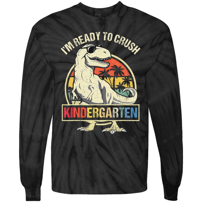 I'm Ready To Crush Kindergarten Dinosaur Back To School Tie-Dye Long Sleeve Shirt