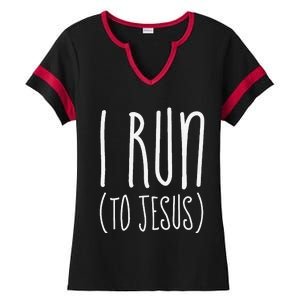 I Run Towards Jesus Christian Ladies Halftime Notch Neck Tee