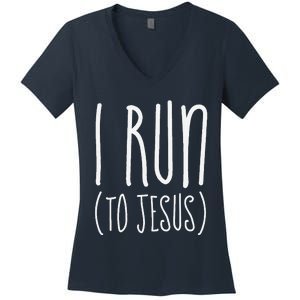 I Run Towards Jesus Christian Women's V-Neck T-Shirt