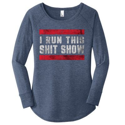 I Run This Shit Show Funny Sarcastic Distressed Cool Gift Women's Perfect Tri Tunic Long Sleeve Shirt