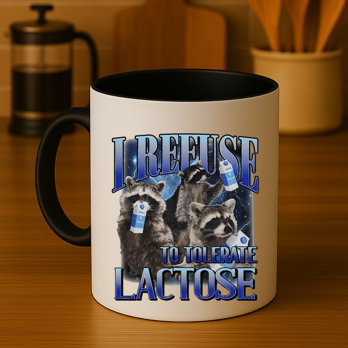 I Refuse To Tolerate Lactose Racoon Meme Lactose Intolerant Mug