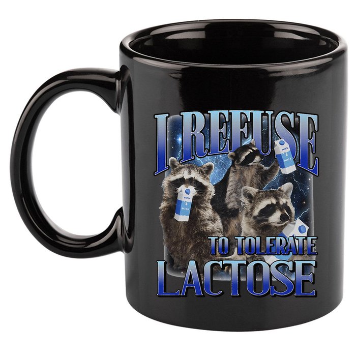 I Refuse To Tolerate Lactose Racoon Meme Lactose Intolerant 11oz C Handle Ceramic Mug