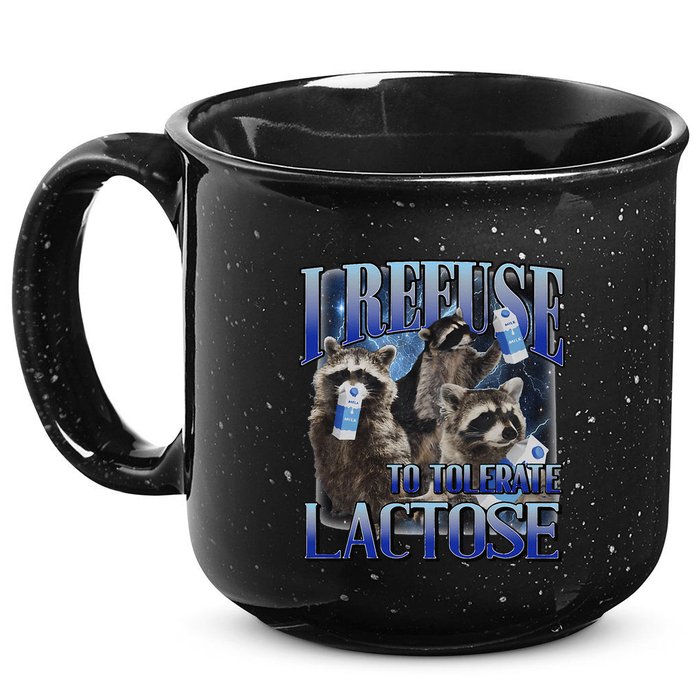 I Refuse To Tolerate Lactose Racoon Meme Lactose Intolerant 15oz Campfire Ceramic Mug