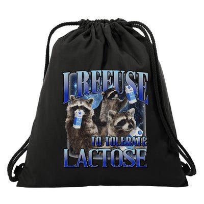 I Refuse To Tolerate Lactose Racoon Meme Lactose Intolerant Drawstring Bag