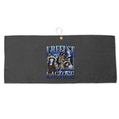 I Refuse To Tolerate Lactose Racoon Meme Lactose Intolerant Large Microfiber Waffle Golf Towel