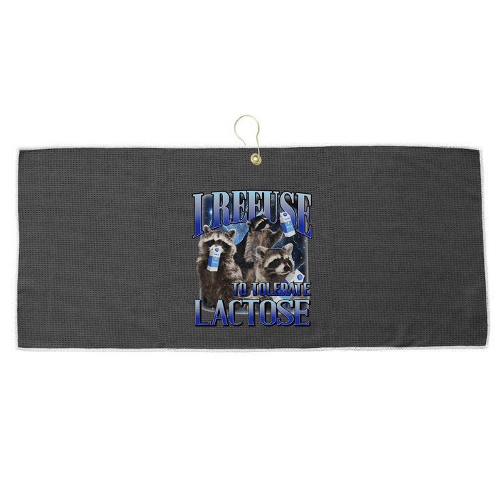 I Refuse To Tolerate Lactose Racoon Meme Lactose Intolerant Large Microfiber Waffle Golf Towel