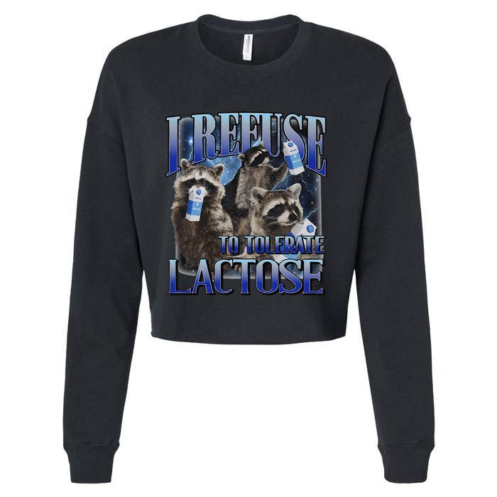 I Refuse To Tolerate Lactose Racoon Meme Lactose Intolerant Cropped Pullover Crew