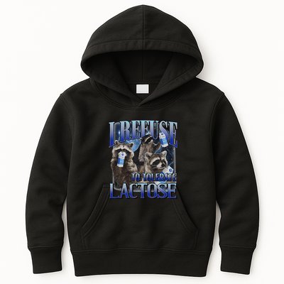 I Refuse To Tolerate Lactose Racoon Meme Lactose Intolerant Kids Hoodie