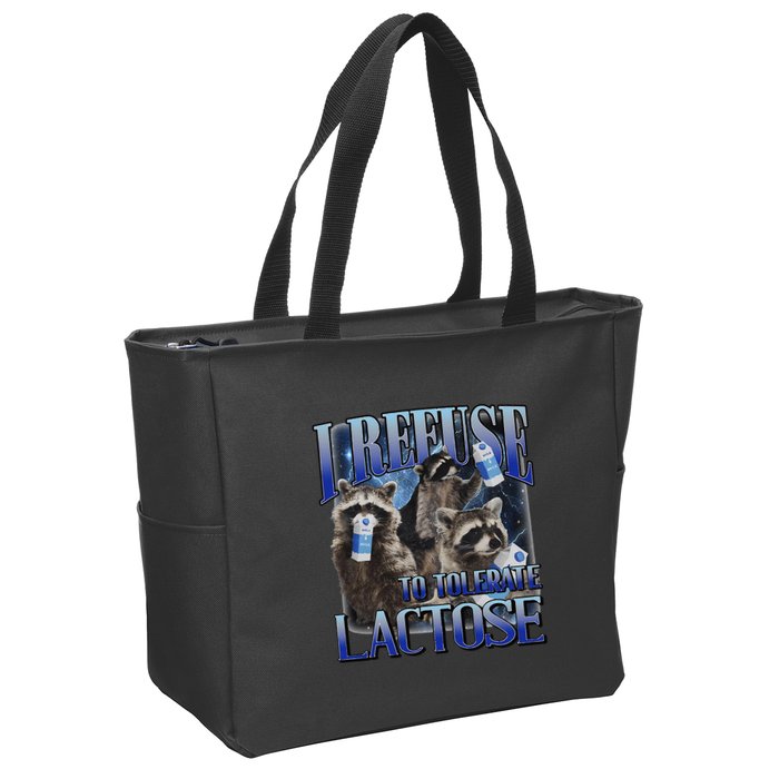 I Refuse To Tolerate Lactose Racoon Meme Lactose Intolerant Zip Tote Bag