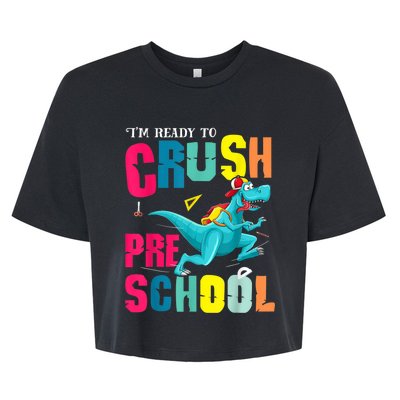 Im Ready To Crush Preschool Trex Dinosaur Back To School Bella+Canvas Jersey Crop Tee