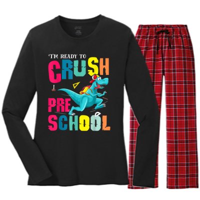 Im Ready To Crush Preschool Trex Dinosaur Back To School Women's Long Sleeve Flannel Pajama Set 