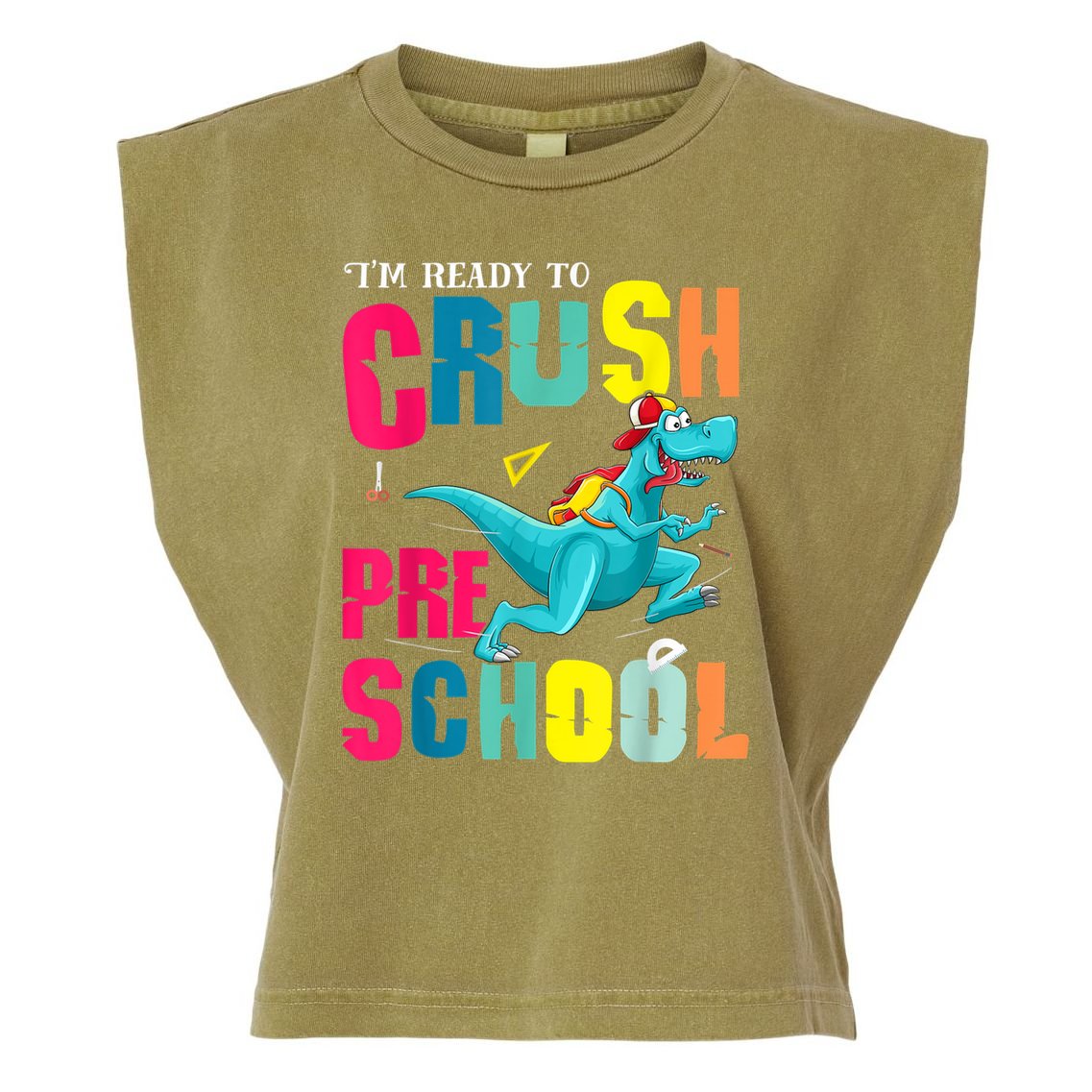 Im Ready To Crush Preschool Trex Dinosaur Back To School Garment-Dyed Women's Muscle Tee