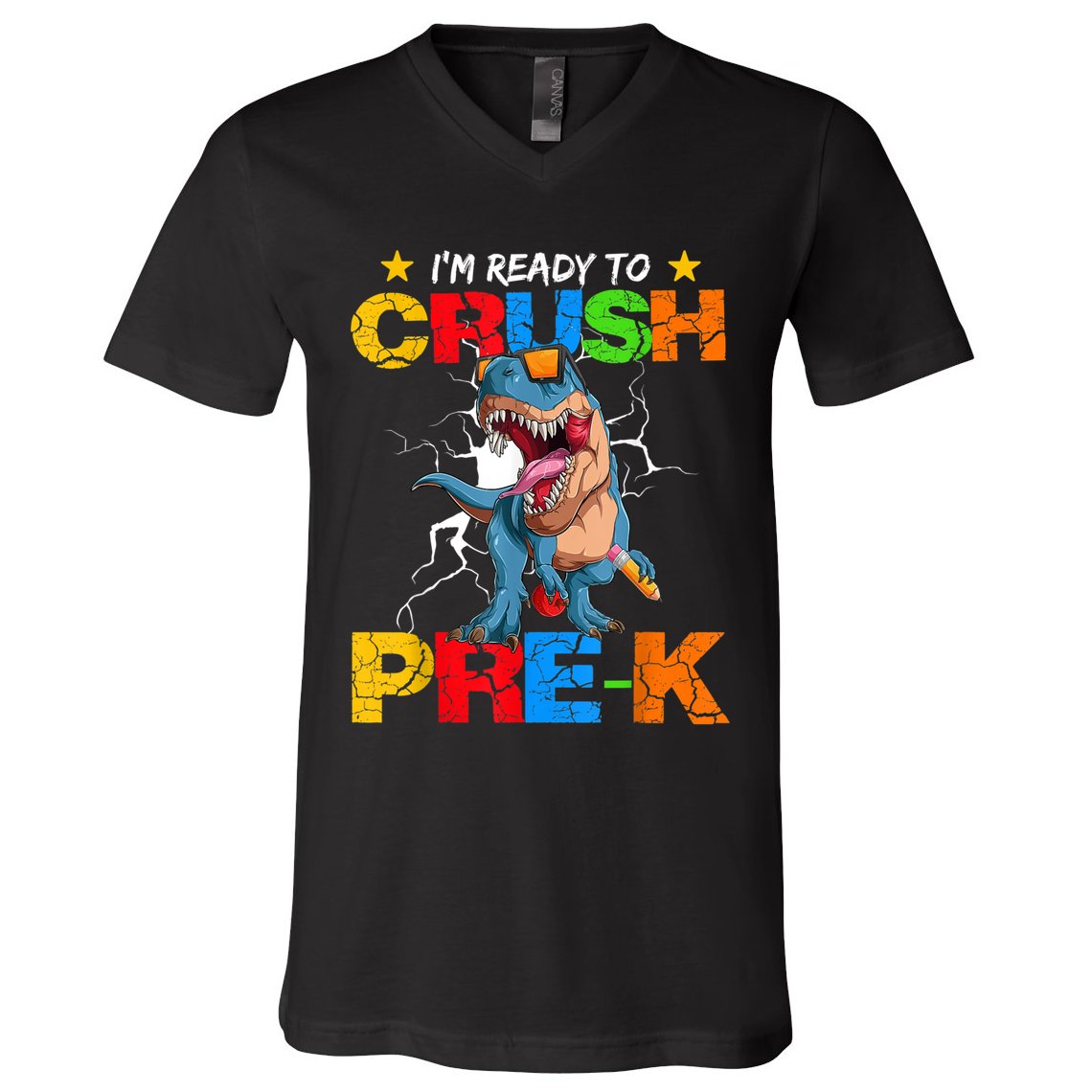 Im Ready To Crush Prek Dinosaur Back To School V-Neck T-Shirt