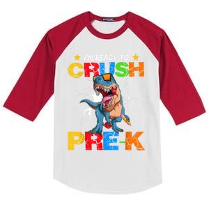 Im Ready To Crush Prek Dinosaur Back To School Kids Colorblock Raglan Jersey