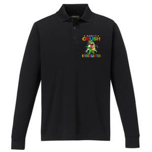 I'm Ready To Crush Kindergarten Dinosaur Back To School Performance Long Sleeve Polo